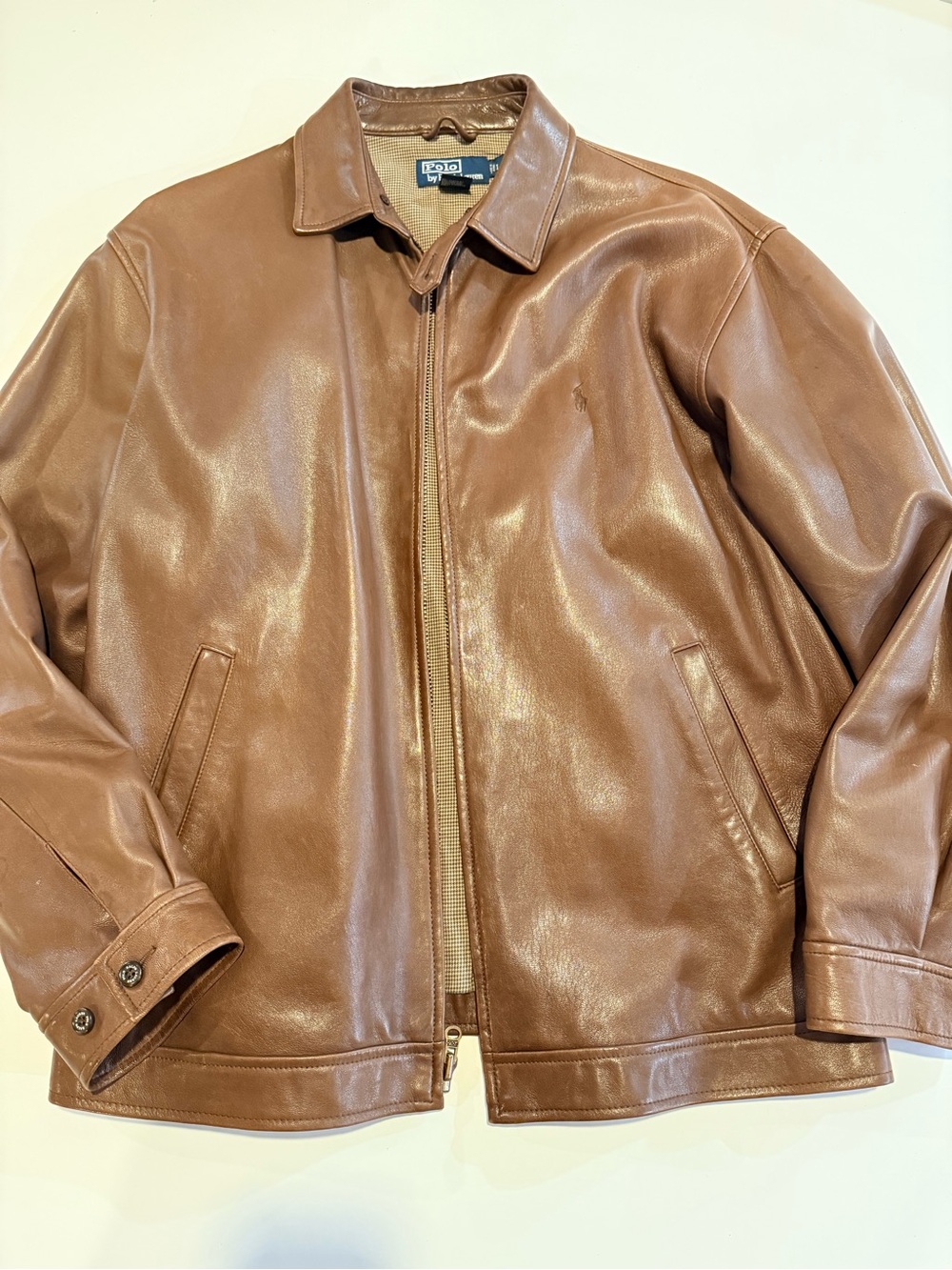 Polo by Ralph Lauren Tan Leather Bomber Jacket - Picture 2 of 5